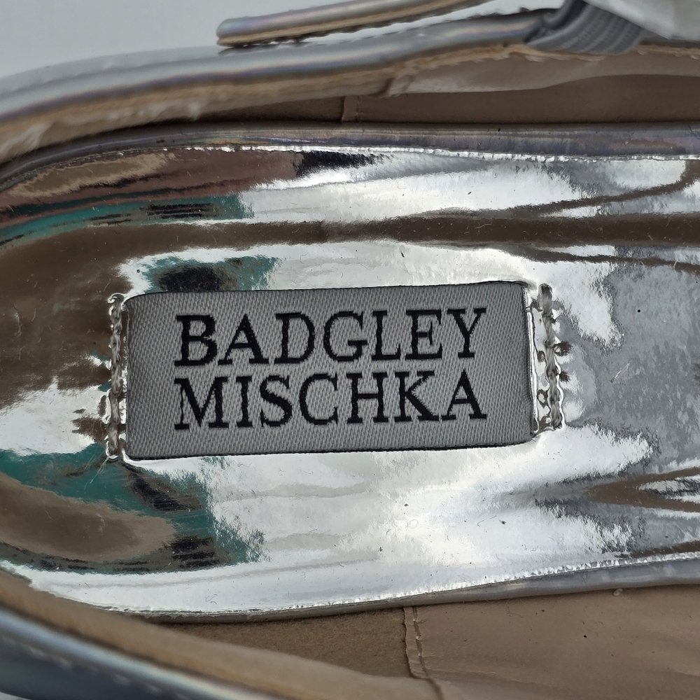 Badgley Mischka Girls Holographic Mary Jane Dress Heels, Siver, Big Grils 4 - Picture 8 of 16